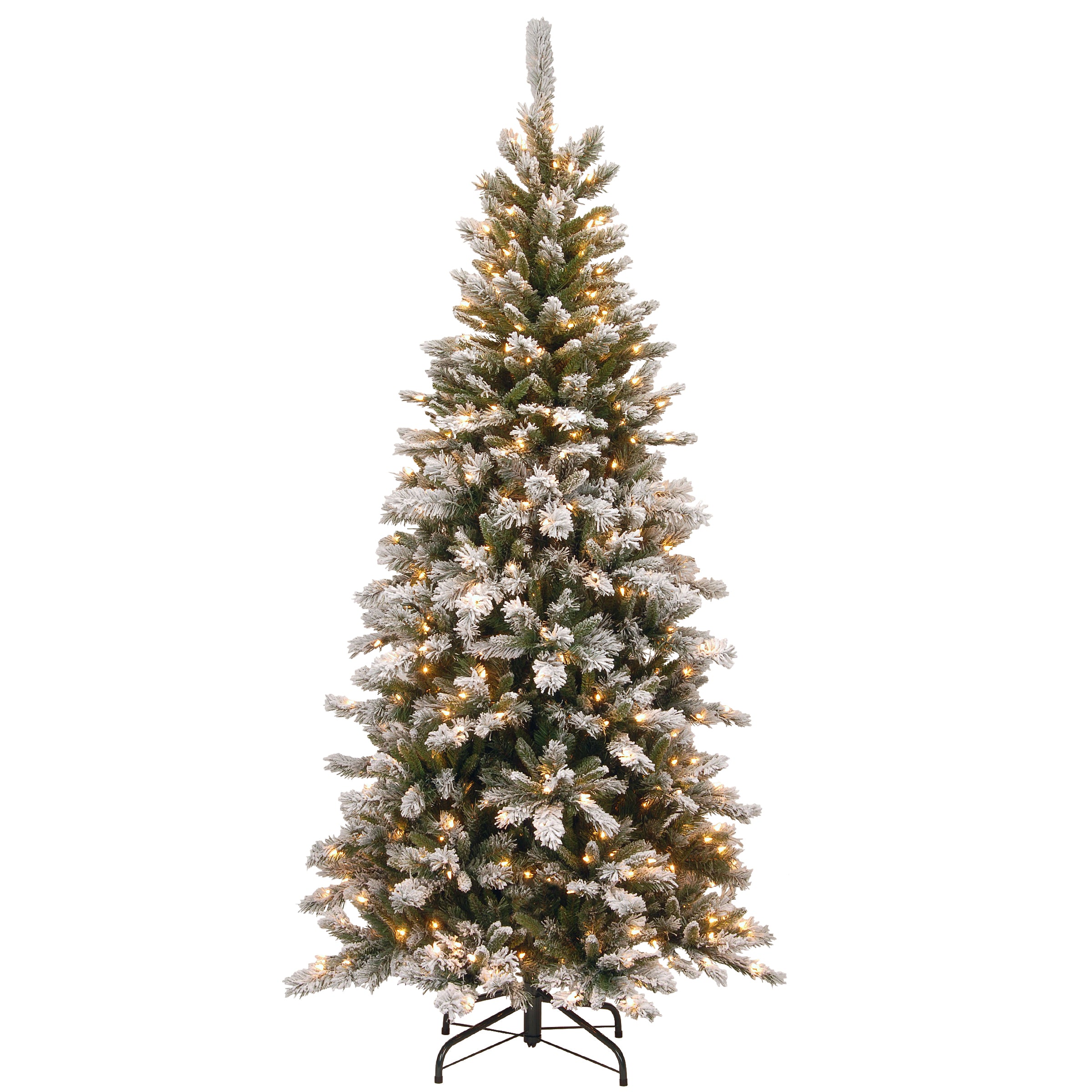 7.5 ft. Pre-Lit Snowy Mountain Pine Slim Tree with Clear Lights, Plug-In
